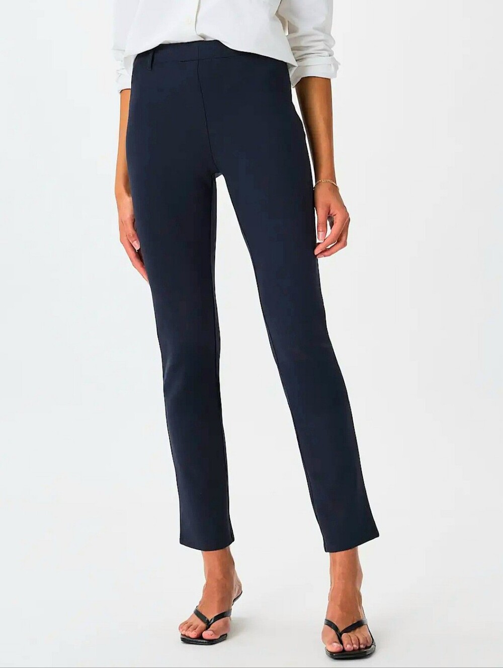 Quince Ultra-Stretch Ponte Straight Leg Ankle Pants Sz Sml Navy Blue Minimalist